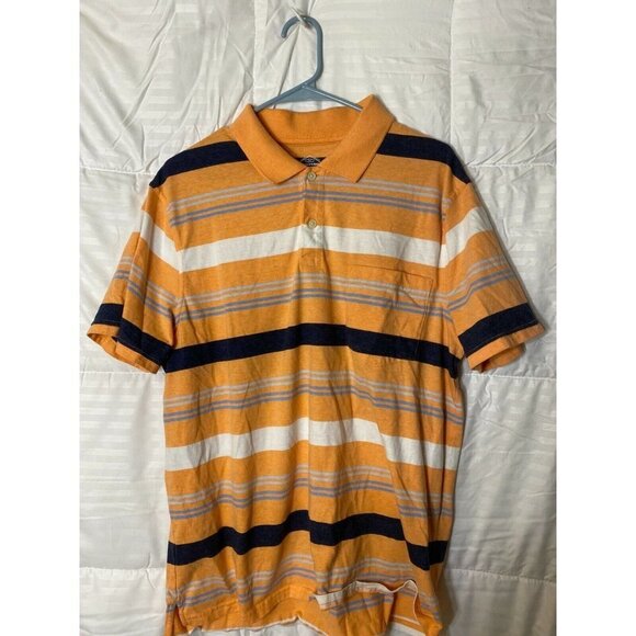 ST JOHNS BAY MENS ORANGE STRIPE POLO SHIRT SHORT SLEEVE SIZE LARGE PERFORMANCE - Picture 1 of 2
